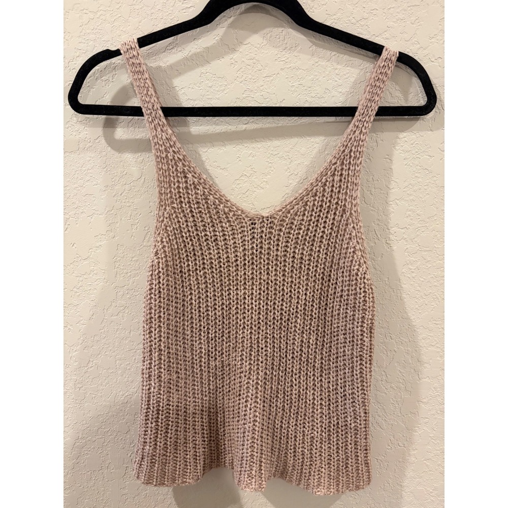 Moon & Madison Taupe Open Knit V-Neck Tank Top Sleeveless Sweater Medium